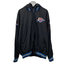 【中古】【古着】 NBA JH Design スタジアムジャケット XL ブラック ブルー ジップアップ 刺繍ワンポイント 刺繍ロゴ スポーティー 薄手 春物 a711-6030