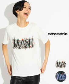 【再値下げ40％OFFからさらに+10％OFF】mash mania Tシャツ マッシュロゴ【送料無料】/レディース 日本製 洗える 手洗い可 柄 丸首 半袖 ラウンドヘム スリット ホワイト ブラック マッシュマニア
