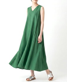 【web限定 50％OFF】FRONT DRAPE V-NECK DRESS（sleeveless）｜Viscotecs make your brand【送料無料】/レディース 日本製 グリーン ブラック ロング マキシ Vネック