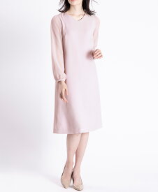 【web限定 50％OFF】Vネックサックワンピース（袖シフォン）｜Viscotecs make your brand【送料無料】/レディース 日本製 ミニマルワンピース きれいめ 上品 日常使い フォーマル対応 洗える