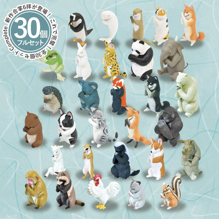 楽天市場 全30種類フルセット ガチャ ガチャガチャ コンプリート 中身 動物 かわいい フィギュア おもちゃ 合掌 1拝 2拝 3拝 4拝 5拝 6拝 犬 イヌ 猫 ネコ いただきプラザ楽天市場店