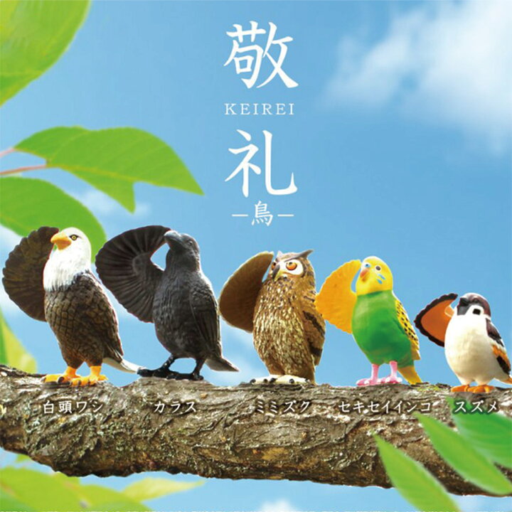 楽天市場 全5種類セット ガチャ ガチャガチャ コンプリート 中身 動物 鳥 カラス ススメ インコ ワシ かわいい フィギュア おもちゃ 敬礼 鳥 いただきプラザ楽天市場店