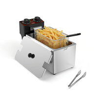 PUNIDI 電気フライヤー 4L 業務用 家庭用 卓上 1200W 3リング加熱管 タイマー付き 60～200℃温度調節 2.8…