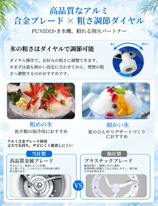楽天市場】PUNIDI かき氷機 2L大容量 削氷能力約120kg/h 回転数約 