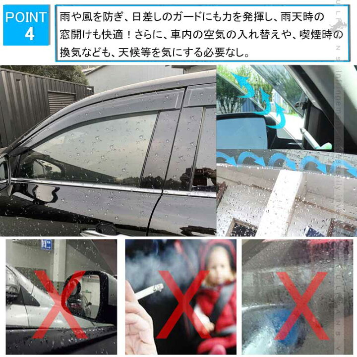 楽天市場 新型 ハリアー80系 ドアバイザー 4pcs サイドバイザー サイドドアバイザー 雨天時の窓開けも快適 換気 車用 Harrier 80 外装 パーツ アクセサリー カスタム Vulcans