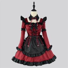 ハロウィン コスプレ メイド服 ワンピース 仮装 コスチューム レディース ハロウィン衣装 4点セット 長袖 可愛い 変装 ハロウィンコスプレ 万聖節 イベント衣装 ステージ衣装 演出服 学園祭 文化祭 団体服 パーティー プレゼント ワインレッド