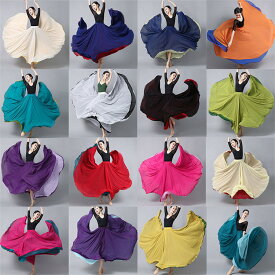 ダンススカート ロングスカート レディース ダンス衣装 リバーシブル 広がる 大きい裾 360°540°720°二重生地 両面着れ 15色 飄逸 ダンスウェア モダンダンス 古典舞踊 ダンス衣装 社交ダンス 民族ダンス 練習着 舞台衣装 団体服 演出服 発表会 80cm 85cm 90cm 95cm 100cm