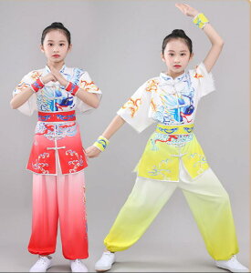 子供武術服 龍プリント カンフー衣装 プリント 半袖 武術 子供ダンス衣装 ベルト付き子供ダンス衣装 太極拳 ウエア 大人 男女兼用 太極拳服 団体服 ステージ衣装 表演 演舞 練習ウエア 中華
