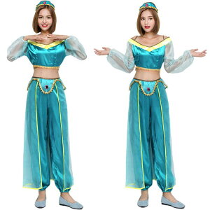 ハロウイン 衣装 レディース ベリーダンス衣装 アラビアン衣装 上下セット 長袖 チュール ダンスパンツ ジャスミン プリンセス ダンスウェア コスプレ 余興 仮装 アラビアン ハロウィン コ