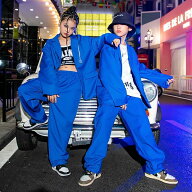 キッズ ダンス衣装 セットアップ ヒップホップ ブルー ジャケット パンツ キッズダンス セット衣装 スー…