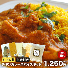 【送料無料】【バスマティライス付き】チキンカレー スパイス キット レシピ付き 3～4人前 使い切り お試し 手作り スパイス カレー ターメリックライス 本格 インドカレー シェフ監修 クリスマス Christmas Xmas