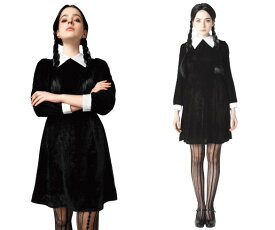 レディ　ベルベットワンピースガールアダムス・ファミリー　魔女　ドレス　ハロウィン　コスプレ　コスチューム　衣装　仮装　集団仮装　かわいい