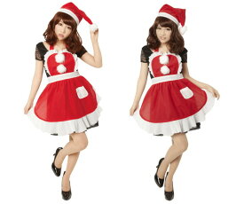 レディ　フリルクリスマスエプロンサンタ　クリスマス　仮装　衣装　コスプレ　コスチューム　サンタクロース　パーティ　イベント　かわいい