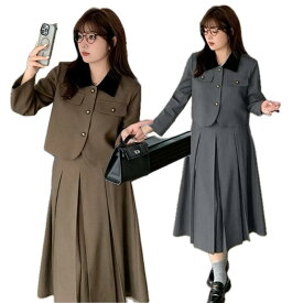大きいサイズ ワンピース お嬢様 ワンピ クラシカル 学生 ロリータ ゴスロリ レトロ コスプレ 制服 イベント アイドル コスチューム 衣装★オシャレぽっちゃりさんの学生風ジャケット＆ボックスプリーツスカートの2点セットツーピース 2L 3L 4L 5L 6L サイズ★フリーダムsale