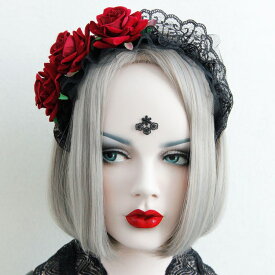 カチューシャ ヘッドドレス ヘアアクセサリー エロ ゴスロリ ロリータ お嬢さま ロリータファッション ゴスロリファッション コスプレ コスチューム 衣装 小物 グッズ 必需品 ハロウィン クリスマス インスタ 撮影 アイドル★ 赤い薔薇レースカチューシャ★フリーダム sale