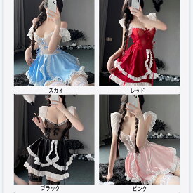 メイド メイド服 エプロン メイドカフェ メイド喫茶 メイドバー コンカフェ コスプレ コスチューム セクシー 制服 衣装 パーティー イベント ハロウィン クリスマス インスタ 撮影 アイドル ★新色追加 4色 シースルー ゴスロリメイド服コスプレ衣装 Mサイズ★フリーダムsale