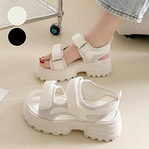 ★22.5cm(35)〜25.0cm(40)★2色★ブラック アイボリー サンダル コンフォート OL 通勤 通学 リゾート お出かけ 砂浜 海岸 旅行 インスタ 撮影 アイドル★厚底サンダル スポーツサンダル 美脚