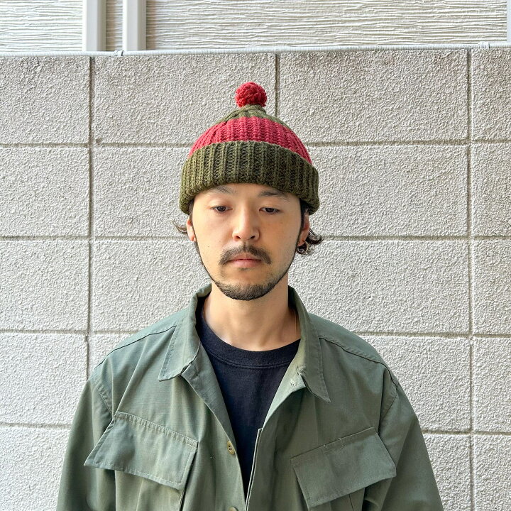 楽天市場】Nigel Cabourn / STRIPED POM POM BEANIE Green ナイジェル 
