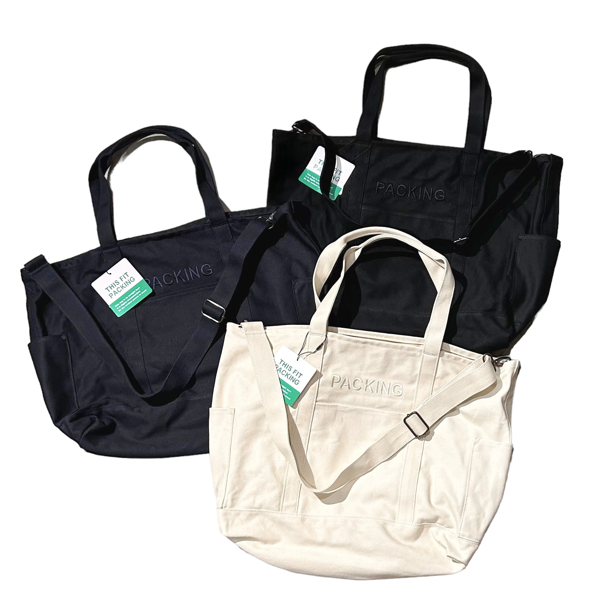 PACKING CANVAS UTILITY TOTE - BLACK NATURAL NAVY (パッキング ト