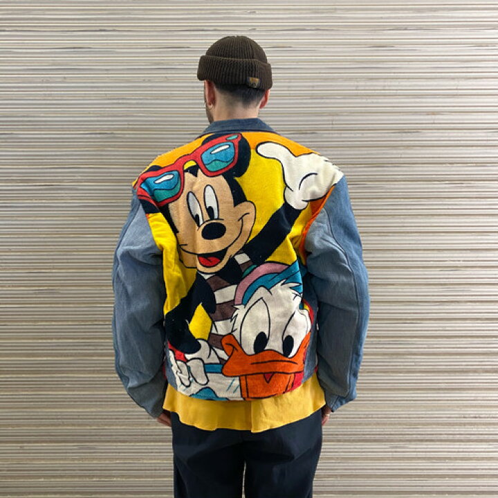 ディズニーパッチワークジャケットミッキーデニムフェード感リメイク加工