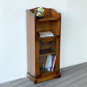 キャビネット ミニキャビネット スリムキャビネット 木製キャビネット おしゃれ クラシック ステンドガラス オーク無垢 電話台 小物収納 コンパクト 天然木 チェスト 収納家具 小物整理 花