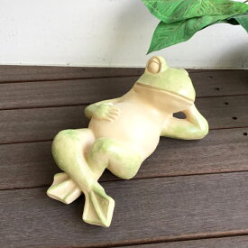カエル かえる 蛙 置物 グリーン 縁起の良い アジアン かわいい 面白雑貨 インテリア小物 樹脂製 無事にかえる 縁起物 プレゼント 贈り物【送料無料】寝そべるカエル