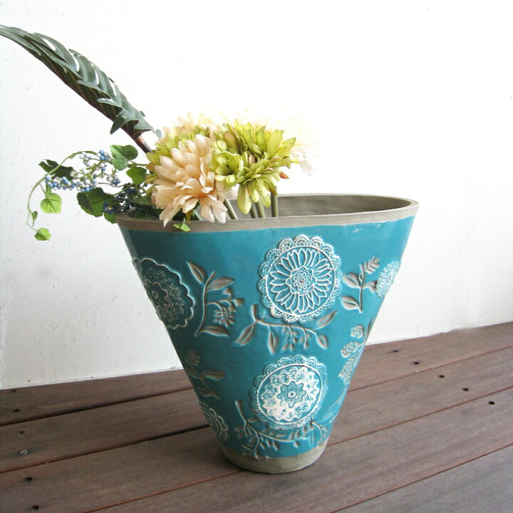楽天市場】花瓶 花びん 陶器 おしゃれ 北欧 テラコッタ 青 陶器  