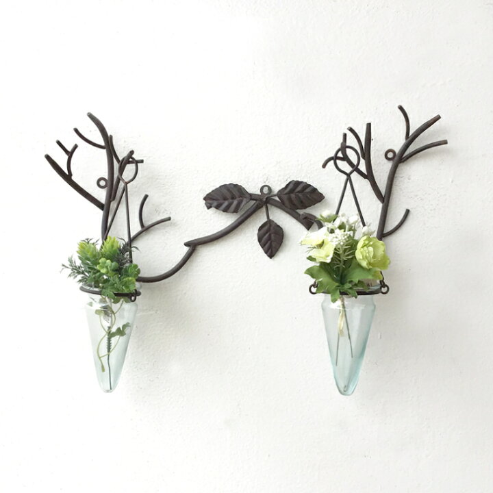 楽天市場 一輪挿し 花瓶 花入れ 花器 壁掛け ガラスベース ウォールアート おしゃれ アンティーク シャビー 北欧 アイアン フレンチアンティーク ガラス雑貨 ディスプレイ ショップ 店舗 プレゼント 贈り物 送料無料 プランツ Wall 2グラス ウッドギャラリー樹