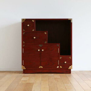 民芸家具 和モダン 日本製 国産家具 おしゃれ 階段箪笥 吉野民芸 箪笥 タンス 飾り棚 チェスト 欅 ケヤキ材 けやき 和タンス 民芸色 赤 和風タンス 整理タンス 民芸調 和風箪笥 完成品 【送料