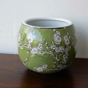 火鉢 花器 和モダン 梅 うめ 小花 花 陶器鉢 水鉢 鉢カバー プランターカバー シノワズリ おしゃれ 和風 アジアン ビオトープ 観葉植物 ハイドロカルチャー【人気商品】火鉢 小梅/黄色 緑