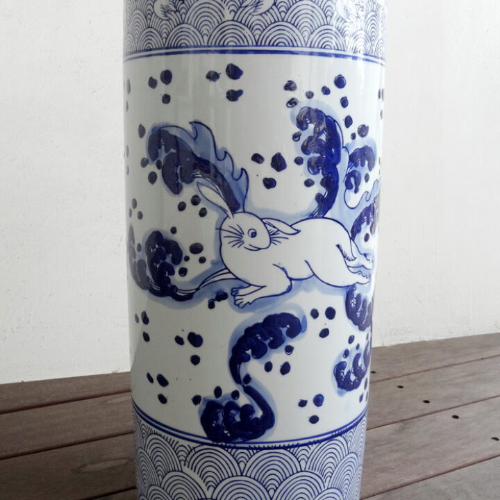 傘立て 和風 陶磁器 染め付け うさぎ