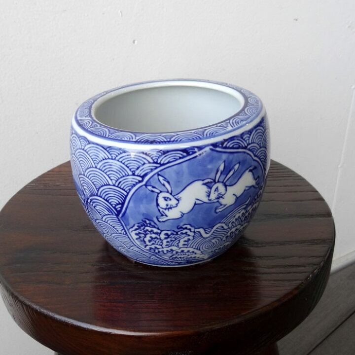 楽天市場】火鉢 花器 うさぎ 和モダン 兎 陶器鉢 水鉢 鉢カバー 