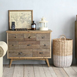 チェスト ヴィンテージ風 おしゃれ 古材 カフェ風 キャビネット 木製 無垢 古木 完成品 個性的 アンティーク風 幅100 高さ80 コンパクト 3段チェスト 引出8杯【送料無料】Emily チェスト引出8杯