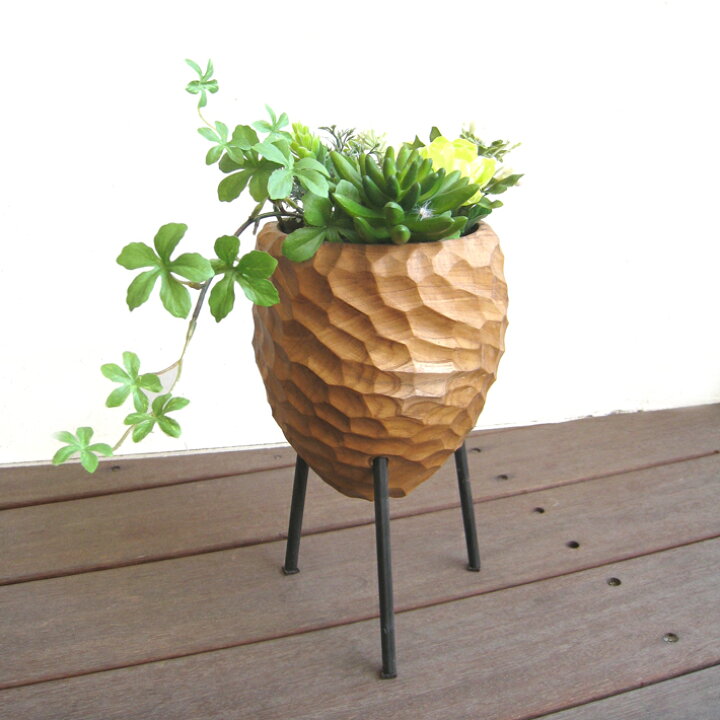 楽天市場】プランターポット おしゃれ 観葉植物入れ 花入れ 鉄脚 木製 