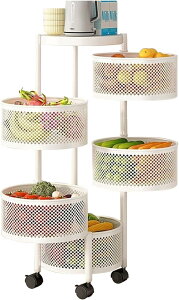 【買い物マラソン・5倍P+500円クーポンあり!】NADLE 隙間収納 収納ラック キッチンワゴン 収納カー ト回転式 キャスター付き 棚 収納ワゴン 野菜 果物 小物 組み立て簡単 4段 5段 ホワイト ブ