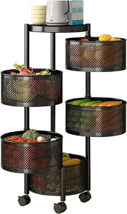 【買い物マラソン・5倍P+500円クーポンあり!】NADLE 隙間収納 収納ラック キッチンワゴン 収納カー ト回転式 キャスター付き 棚 収納ワゴン 野菜 果物 小物 組み立て簡単 4段 5段 ホワイト ブ