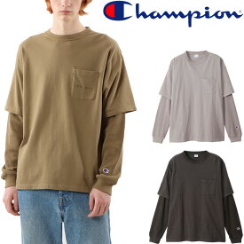 送料無料 長袖 レイヤード風 Tシャツ メンズ/チャンピオン Champion サーマル キャンパス カジュアル 男性用 シンプル アメカジ トップス/C3-U406