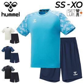 送料無料 ヒュンメル 半袖Tシャツ ハーフパンツ メンズ 上下 2点セット/hummel プラクティススーツ セットアップ/トレーニング スポーツウェア 男性 上下組 サッカー ジム 運動 部活 サステナブル/HAP1176SP