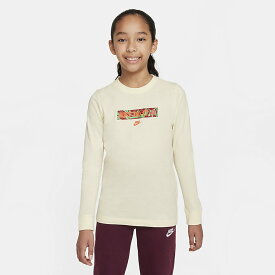 ナイキ 長袖 Tシャツ キッズ ジュニア NIKE 130-160cm 子供服 キッズウェア スポーツウェア カジュアル 子ども プリントT ロゴT ロンT こども オフホワイト ベージュ 白 生成り ブランド アパレル/FN9636-113