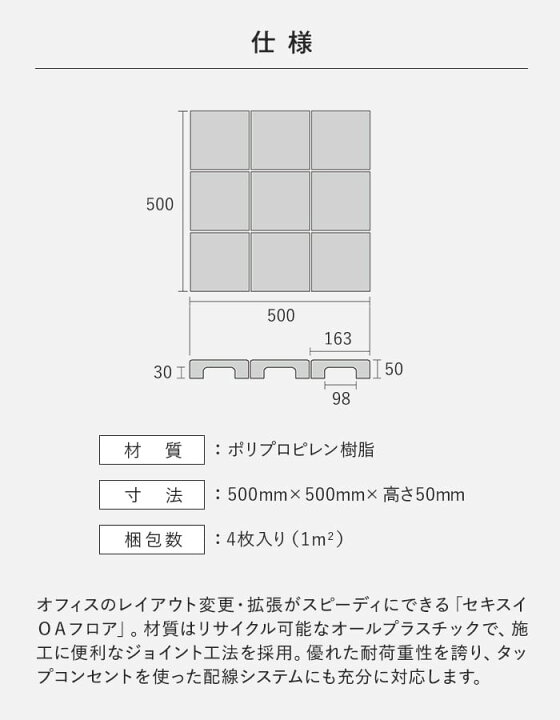 楽天市場】【OAフロア】積水OAフロア PPN50 樹脂製置敷きタイプ4枚入 