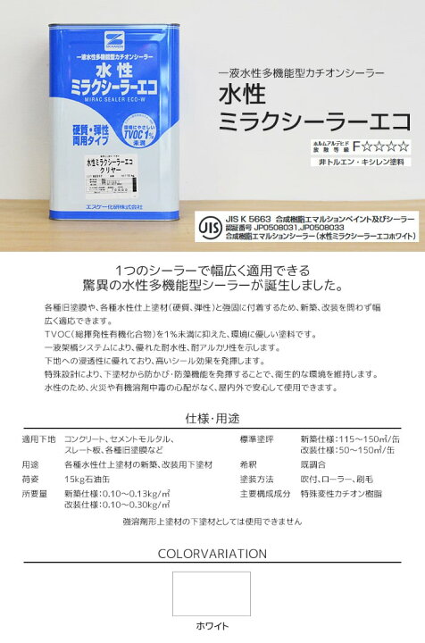 楽天市場】【塗料】シーラー エスケー化研 水性ミラクシーラーエコ 