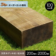 【ウッドデッキ】【長さカット無料】【天然木】 枕木 杉 （スギ） 防腐 無塗装 100×200×2000mm__ngs-sg…