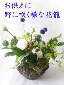 お供え花かご■野に咲く様に優しい花かご■新盆 初盆 お盆 お彼岸 お悔み花 御供えフラワーギフト 四十九日 法事 命日 供花 お悔やみフラワーアレンジメント 一回忌 三周