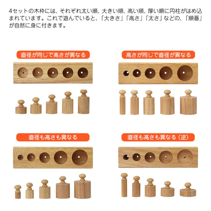 楽天市場】木製 円柱さし 4本セット モンテッソーリ教育に おもちゃ 