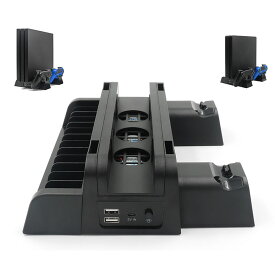 PS4シリーズ 縦置きスタンド 冷却ファン付き PS4/PRO/SLIM 収納 コントローラー 2台同時充電可 USBハブ付き プレイステーション4 アクセサリー ◇HBP-149A