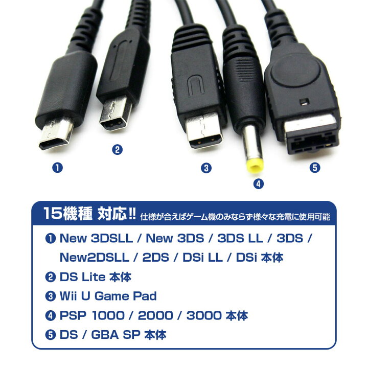 楽天市場】15機種対応 5in1 ゲーム機 USB 充電ケーブル New 3DS LL 2DS  