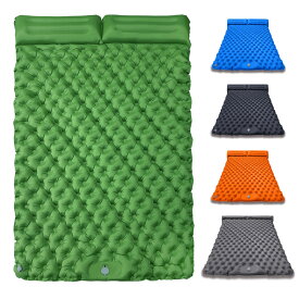足踏みポンプ式 エアーマット ダブル 約190×120cm 2人用 枕一体型 枕付き キャンプ アウトドア テントマット エアーベッド 防水加工 折畳み式 山登り 車中泊 テント泊 防災 キャンプ用品 収納袋付き ◇LT2311