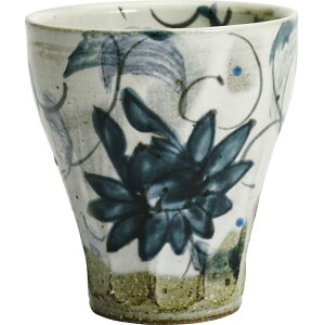 kt-32 フリーカップ(ソギ)古染花唐草 男前九谷【九谷焼】