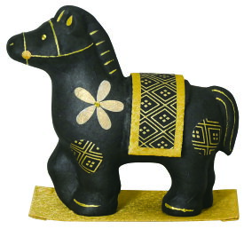 ちぎり和紙 金彩 黒馬 （小） / 干支飾り 置物 午 馬 / 龍虎堂