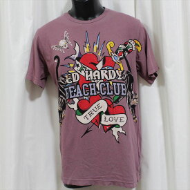 エドハーディー ed hardy メンズ半袖Tシャツ TRUE LOVE ピンクパープル 新品